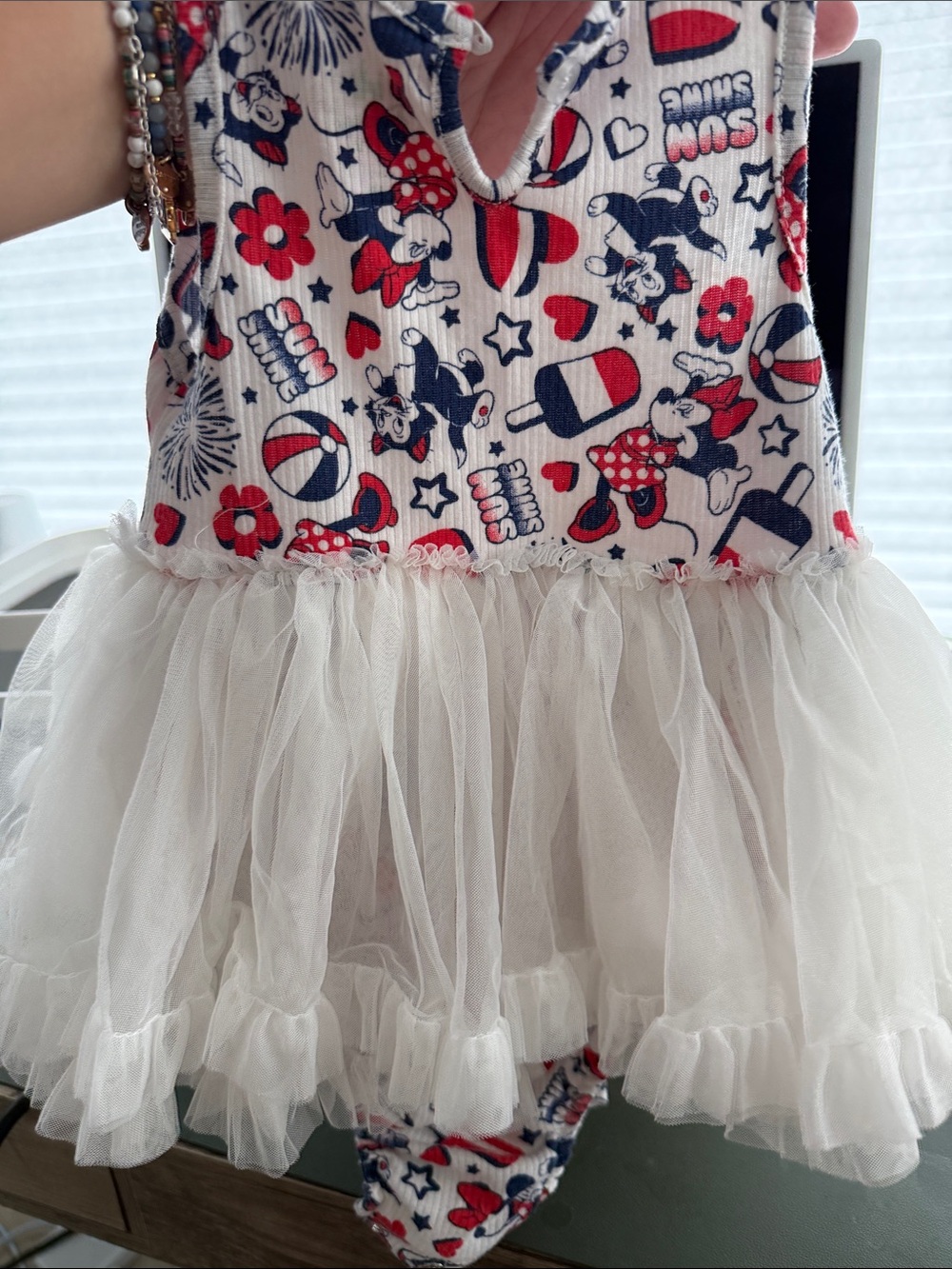 Girls 18M Disney Red, White & Navy Minnie Mouse Graphic Tulle Dress GUC
